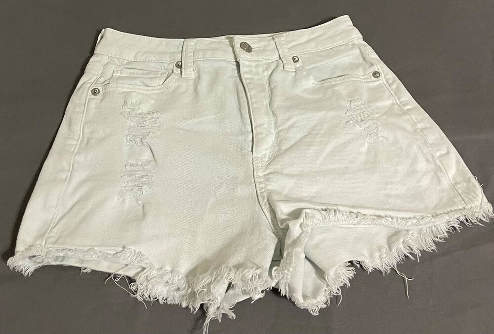 American Eagle Mom Shorts Womens 0 White Distressed Super Stretch Frayed